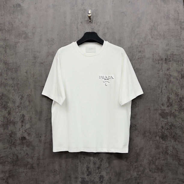未使用 Prada/普拉达 25新款浮雕Logo重磅短袖/WK080/XL稀少大码