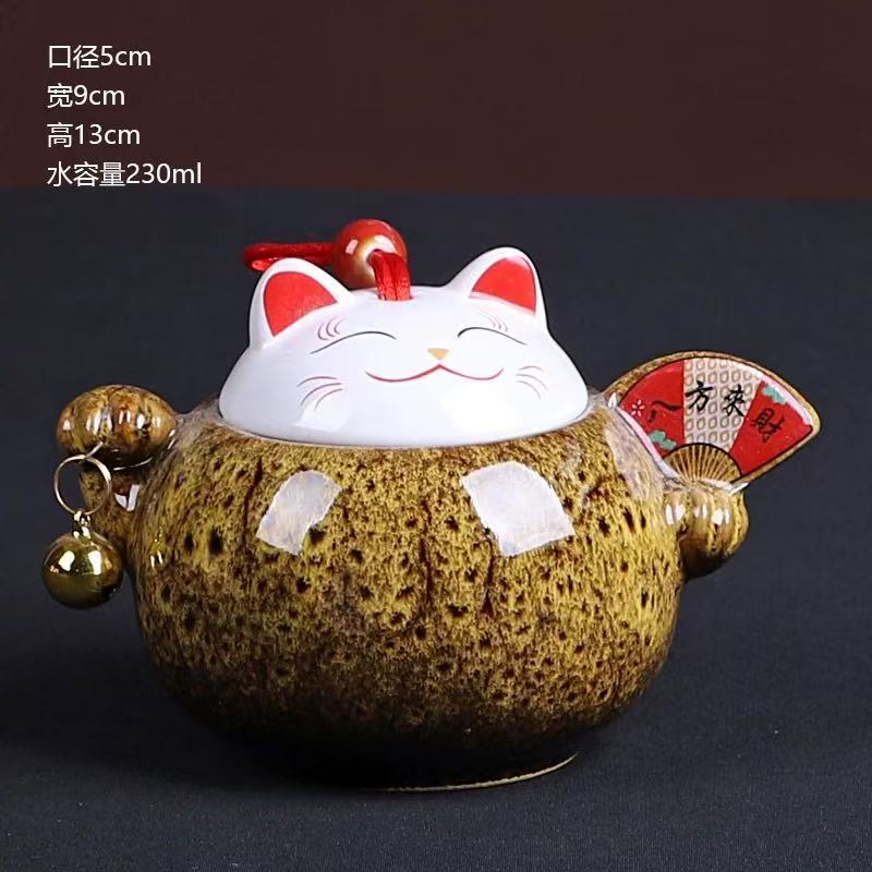窑变黄招财猫茶叶罐大029 ZH615