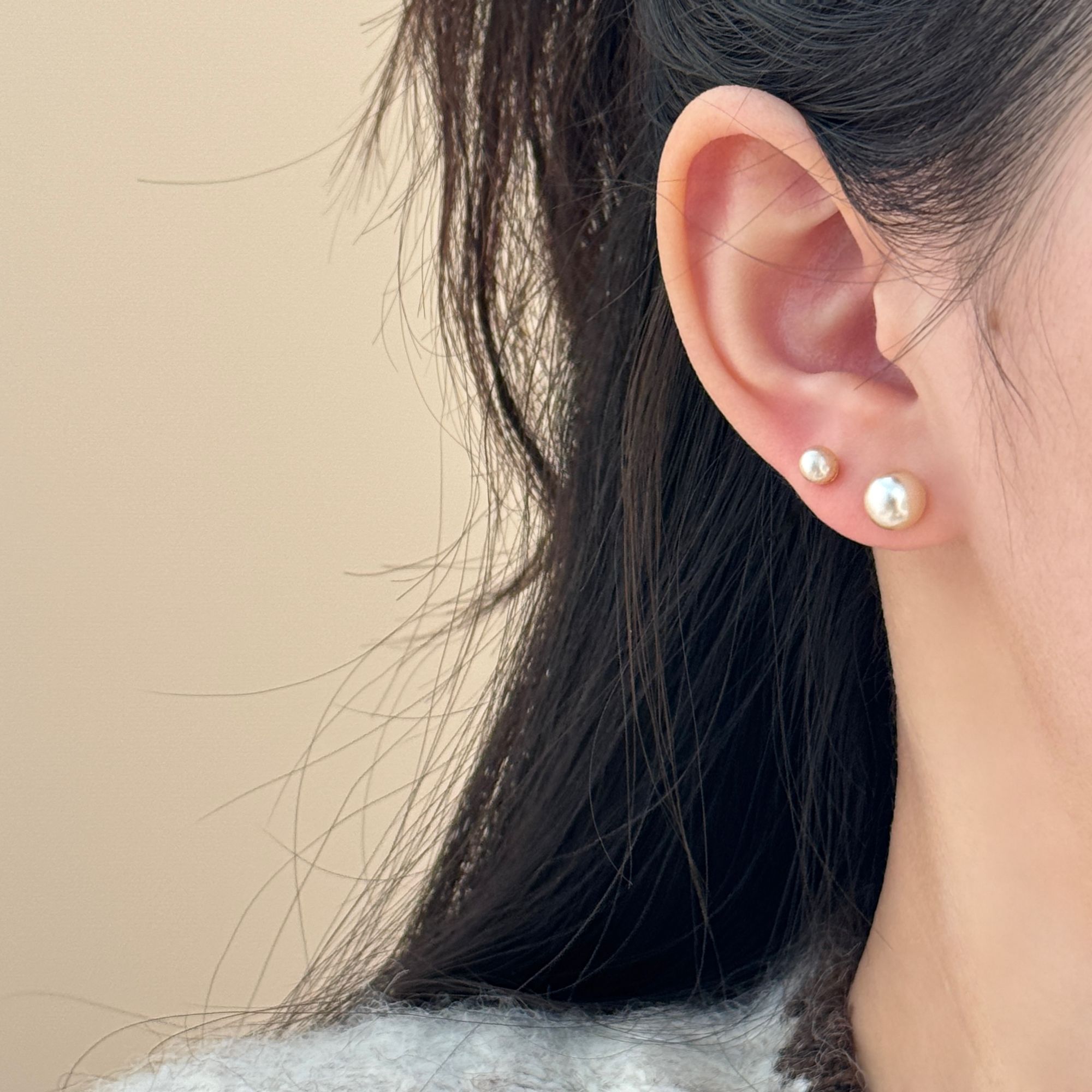 925银针【许妍同款】茶金色珍珠耳钉小众设计感气质耳饰