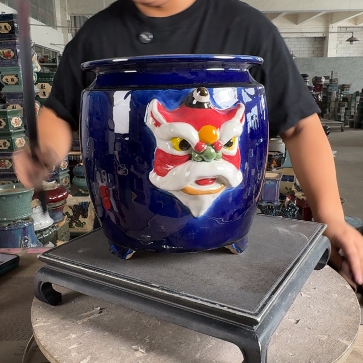 。一风堂石湾花盆 底部高温裂修补 内17*21