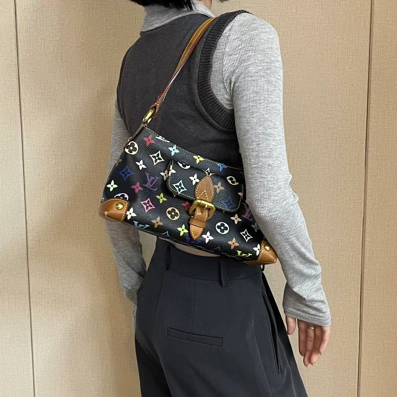 95新 LouisVuitton/路易威登 黑三彩牛角单肩包/云海优选/69301