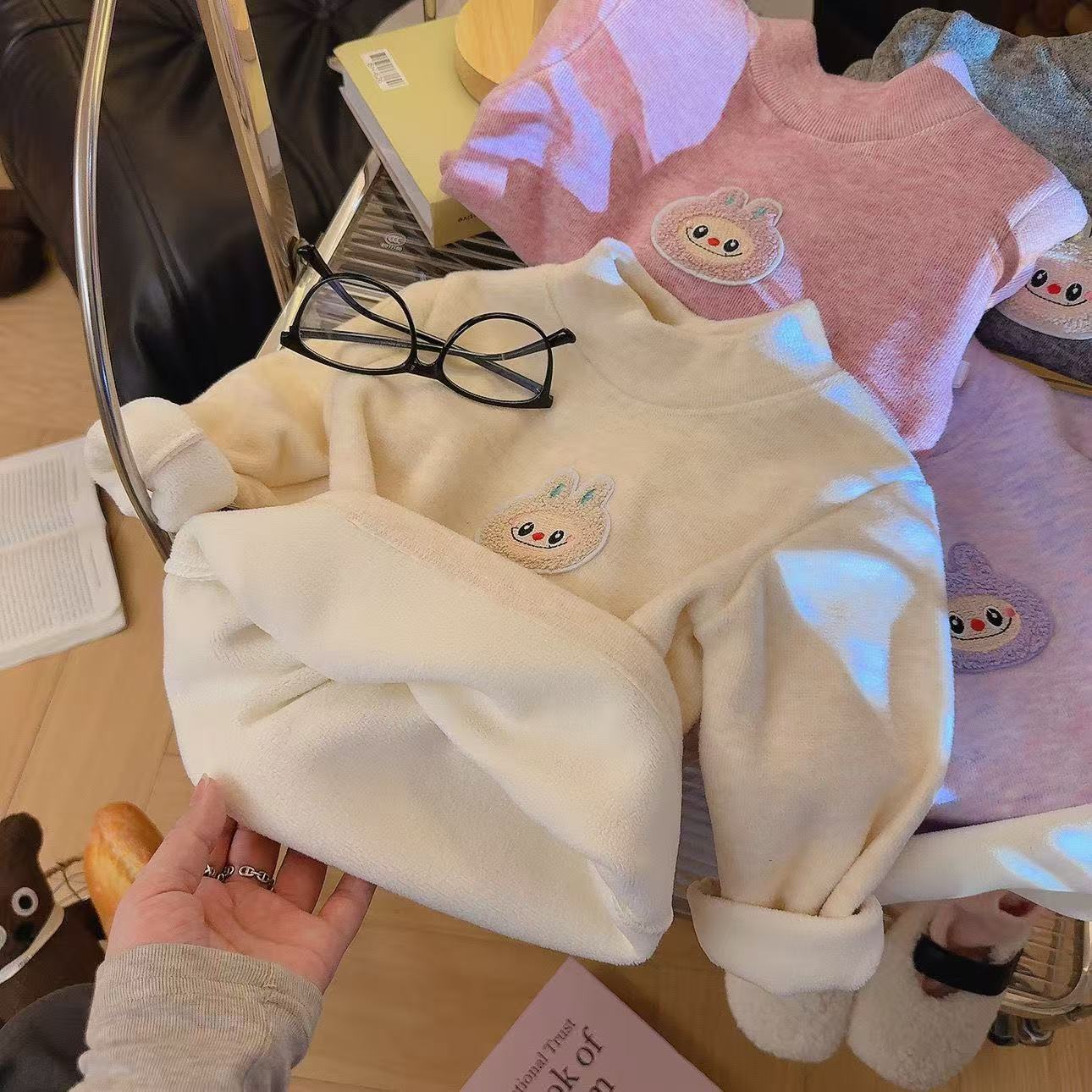 新款【套装】男女童加绒加厚保暖秋冬儿童家居服卡通打底上衣