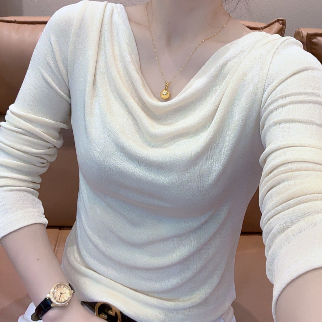 小敏家，秋季新款气质百搭堆堆领长袖T恤洋气