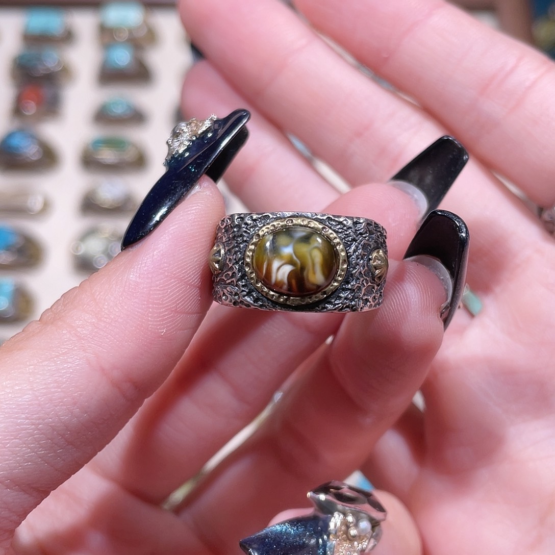 琥珀银S925镶嵌戒指