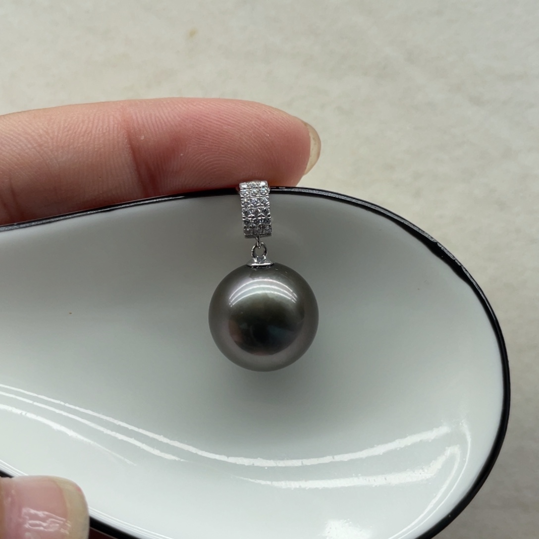 海水珍珠吊坠(不含链)18K金镶嵌12-13mm