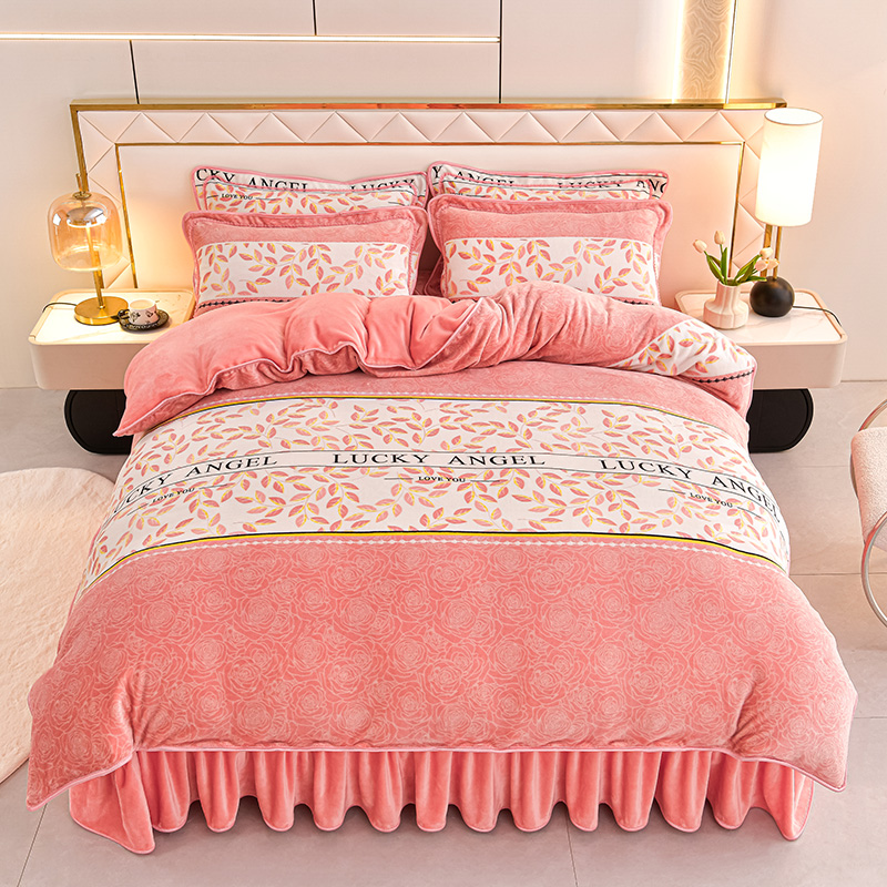 WDDS-新款秋冬床裙高克重加厚保暖牛奶绒四件套床上用品