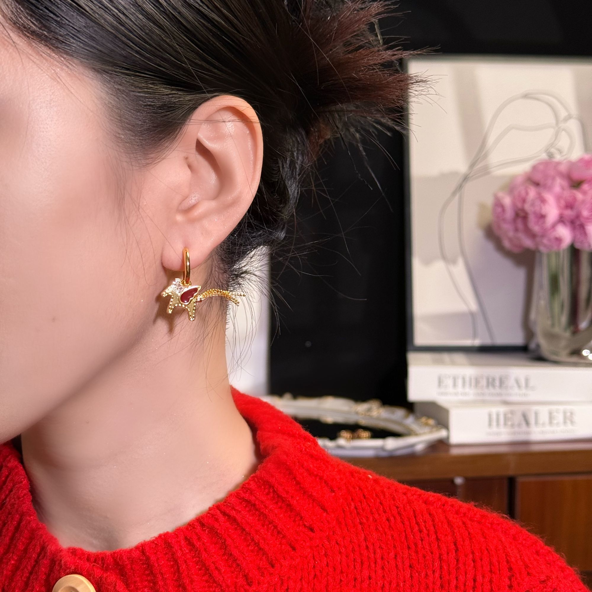 铜合金耳饰 【094】百搭新年耳扣小马耳钉耳扣轻奢时尚