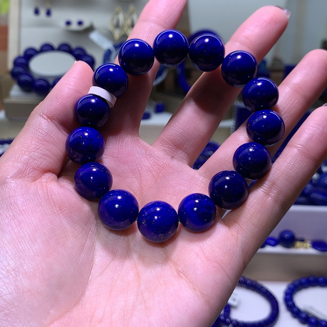 集***山青金石未镶嵌天然原矿圆珠手串13m +