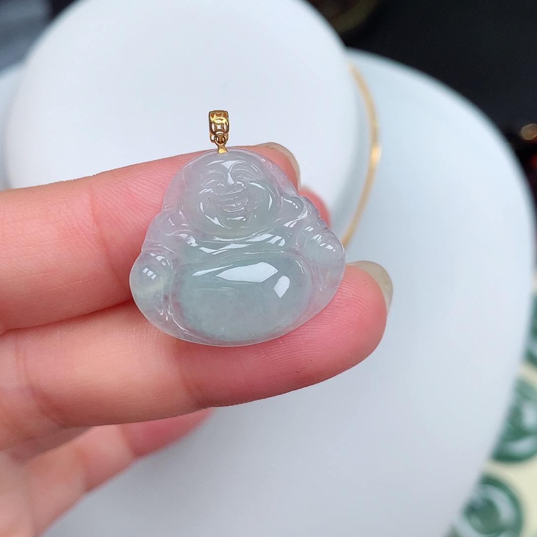 翡翠颈饰18K金镶嵌佛公