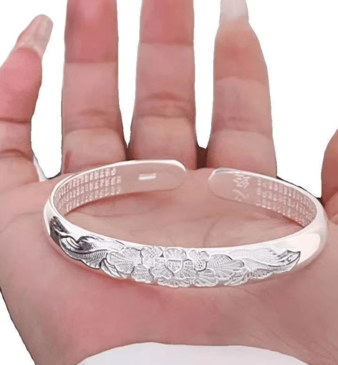 足银银制品 足银银制品 【950】祥云牡丹花手镯