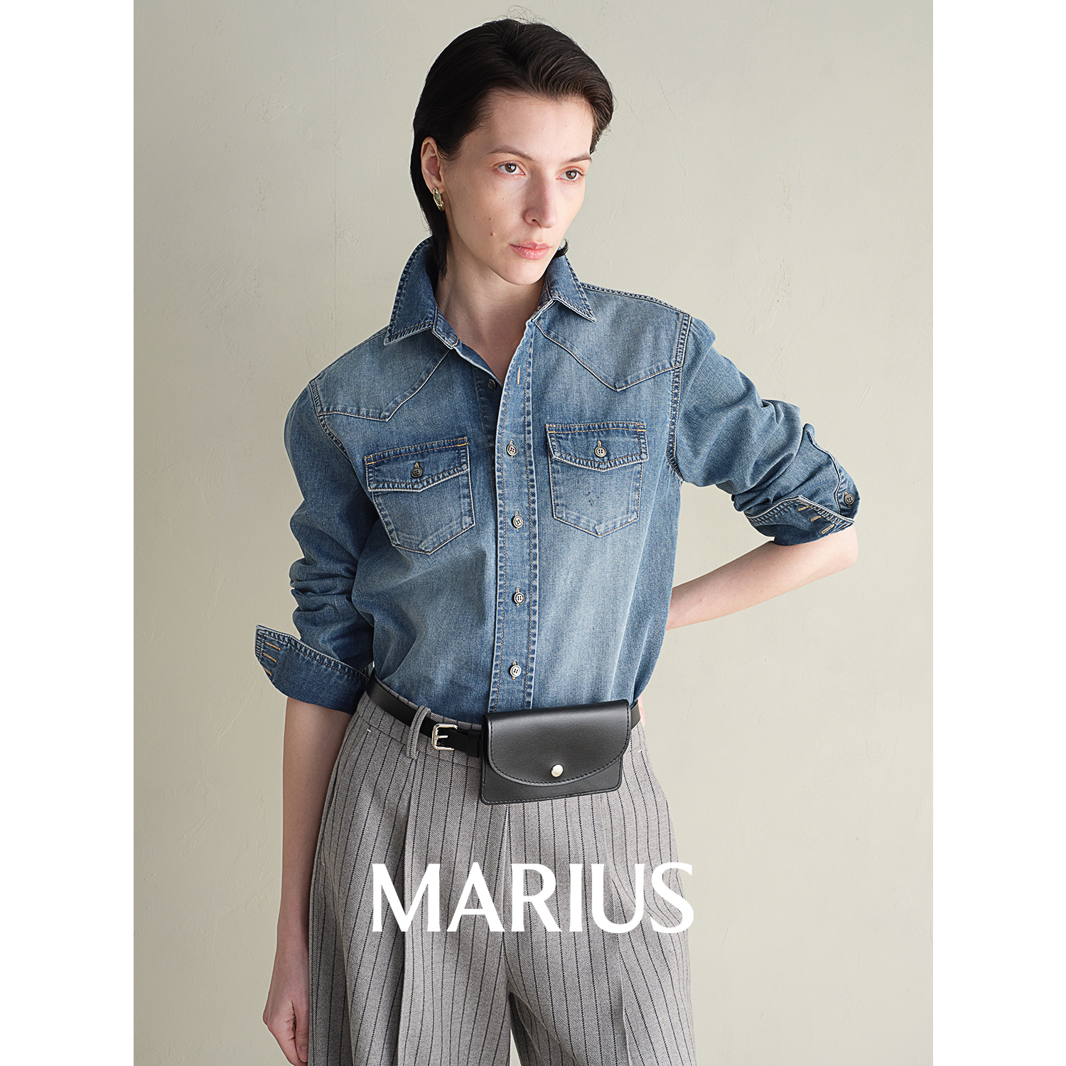 MARIUS高分实穿复古干爽裸感渐变时髦纸片人牛仔衬衫水衬衣