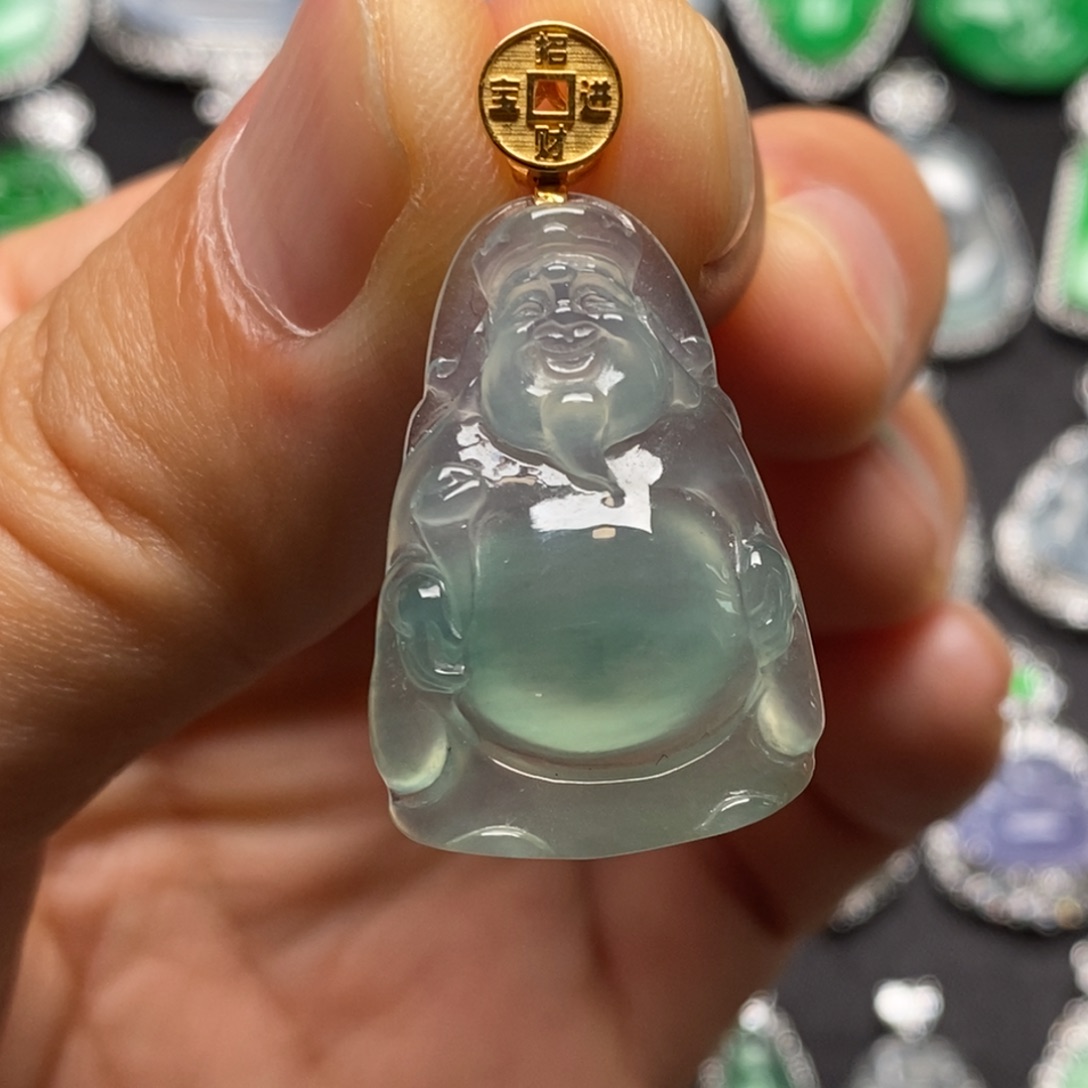 翡翠18K金镶嵌吊坠(不含链)财神