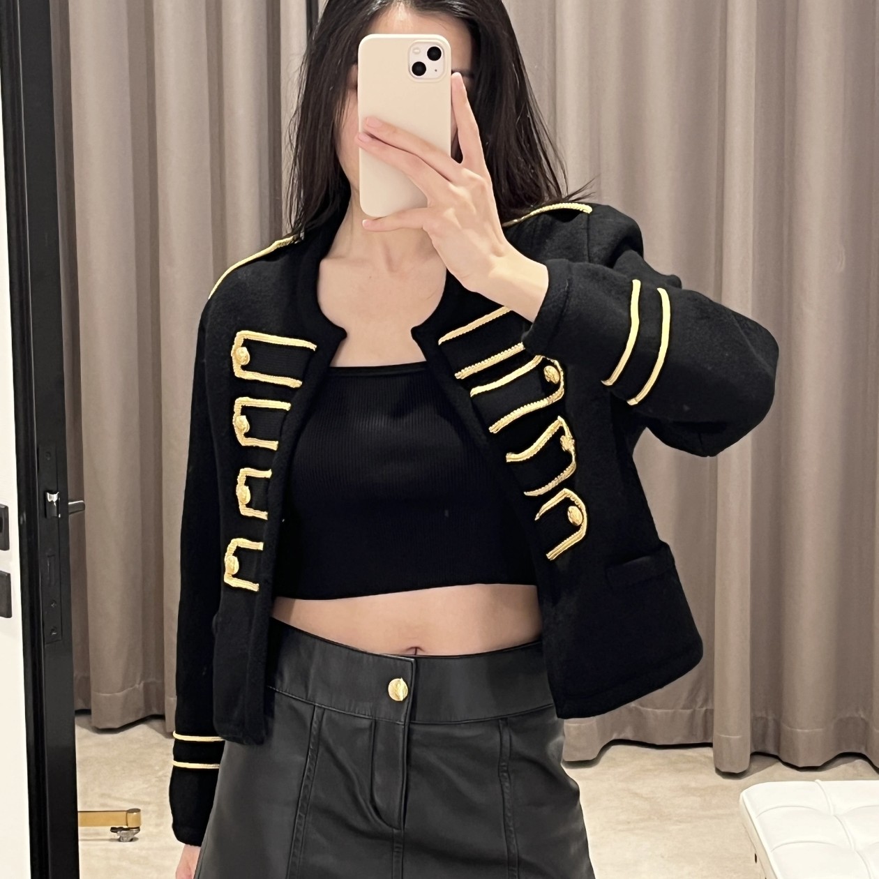 全新未使用 思琳 全新未使用Celine/思琳圆领双排扣外套黑色/S