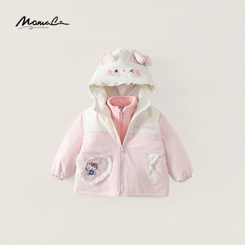 MOMOCO女童冬季甜美蕾丝花边立体蝴蝶结两件套外套77880113002