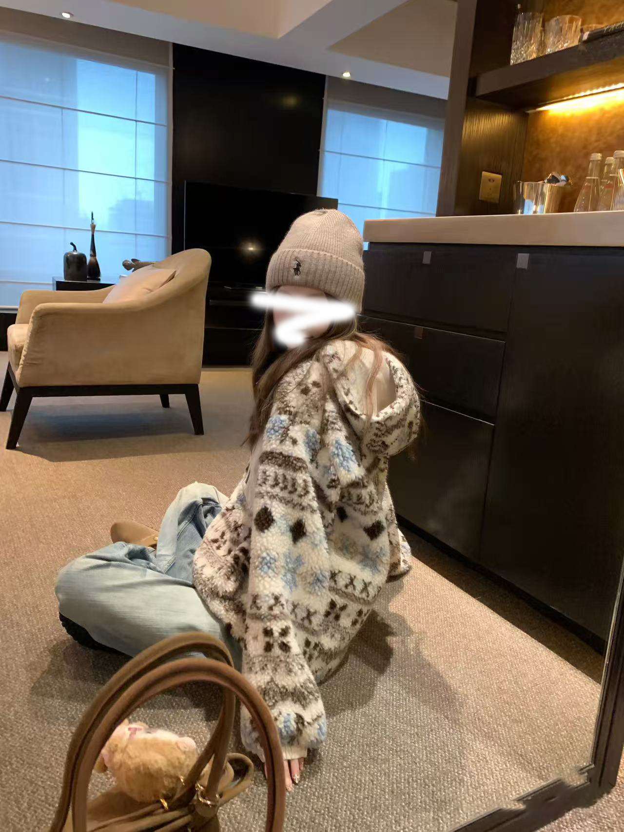 雾都白昼 秋冬连帽款费尔岛咩咩毛摇粒绒外套女宽松休闲韩版百搭