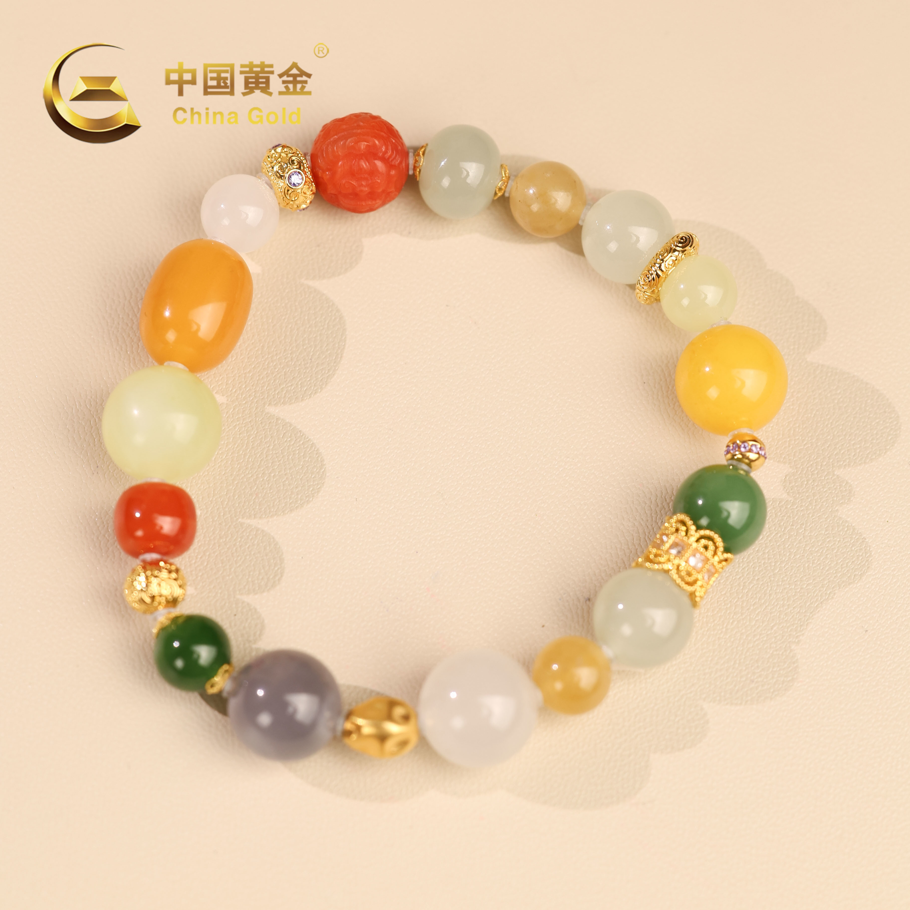 【中国黄金】福聚 | 和田玉*手串*18k金镶嵌-S3931-格