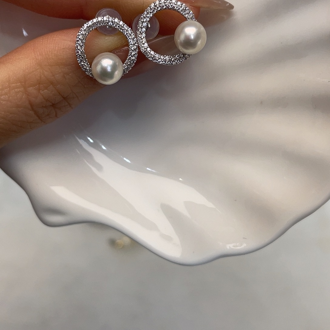 银S925镶嵌耳饰海水珍珠