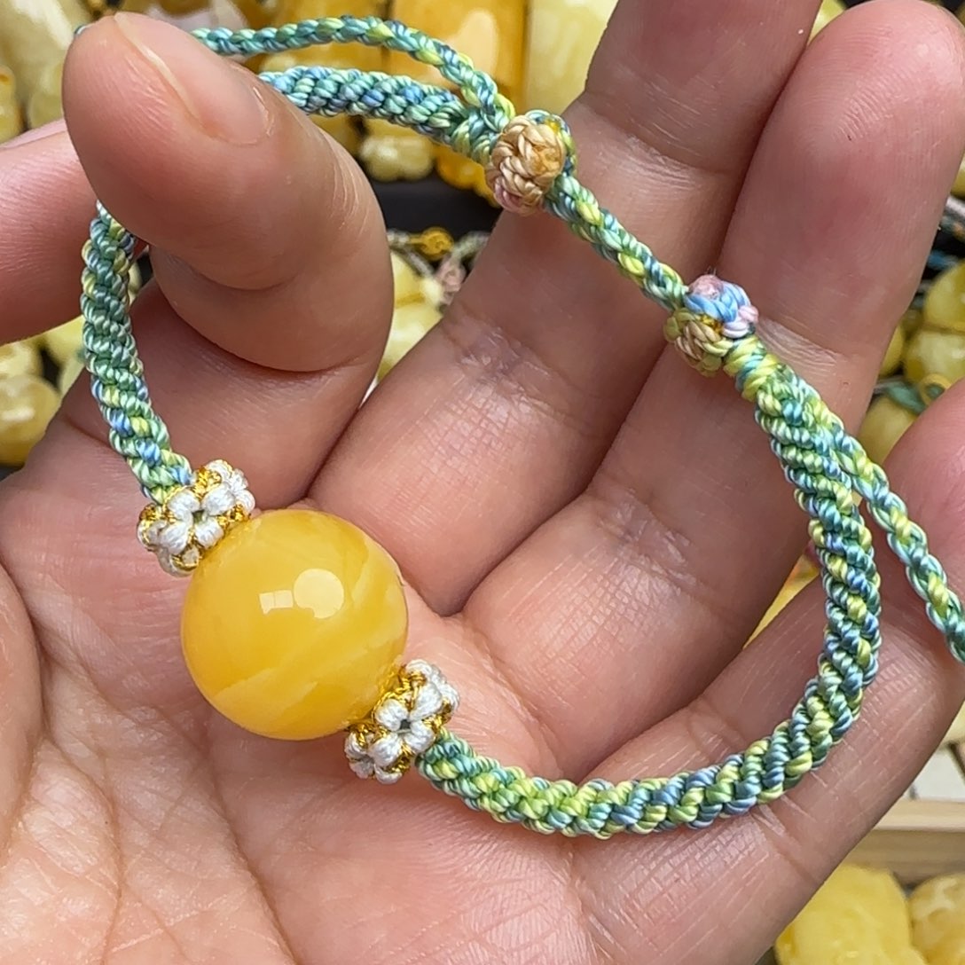 琥珀手绳未镶嵌16.6毫米焦皮料蜜蜡圆珠手绳