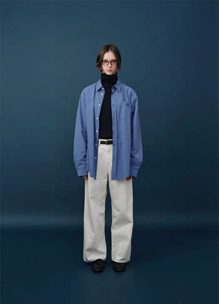 LANGTU-BN【情侣款韩国宽松休闲翻领格子衬衫】2501