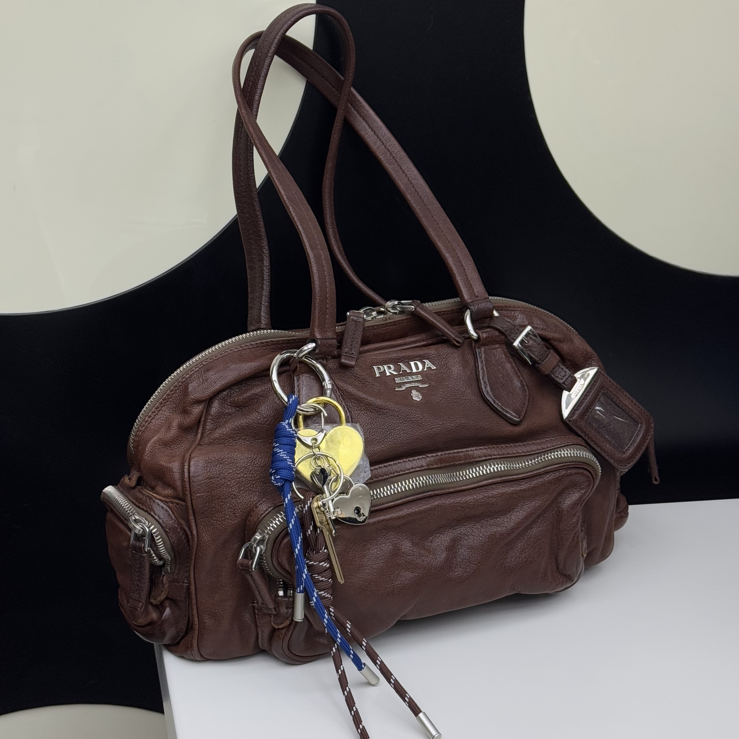 95新 Prada/普拉达 觅时/美拉德棕机车多子保龄球/118790