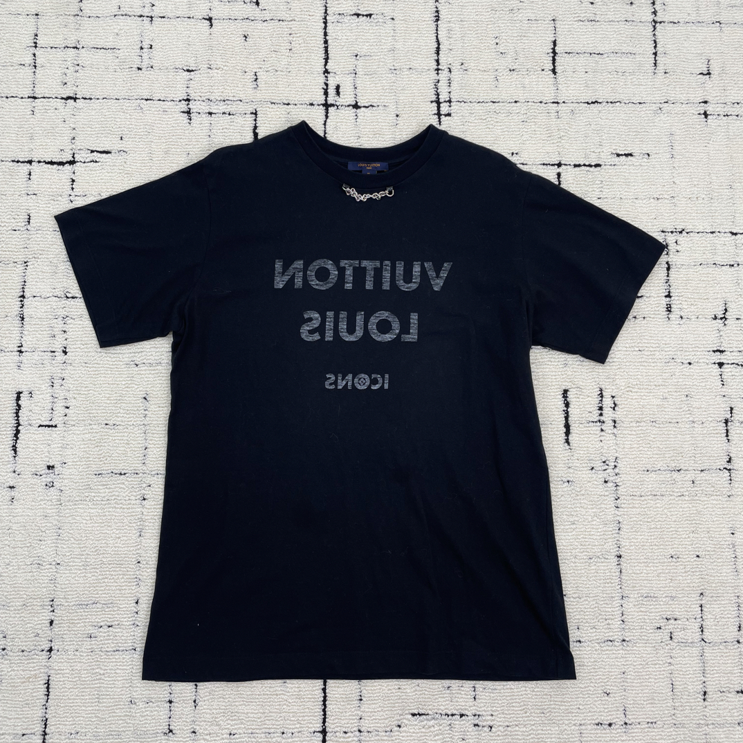 99新 LouisVuitton/路易威登 黑色印花链条短袖 XL码1319