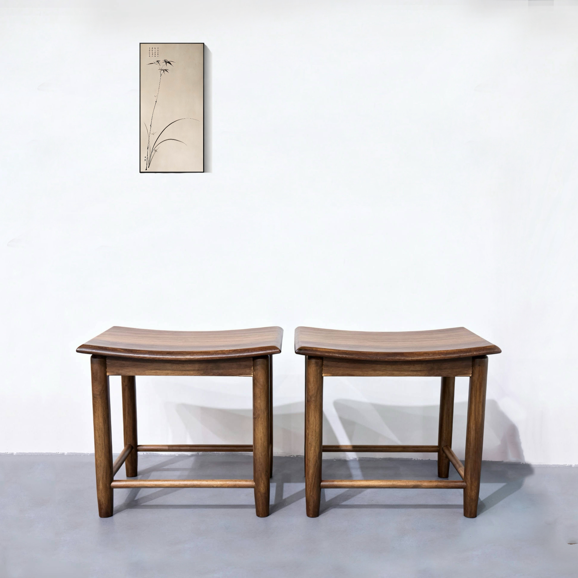 （顺丰包邮）胡桃木元宝凳两张全实木餐椅餐桌凳餐厅新中式茶桌椅