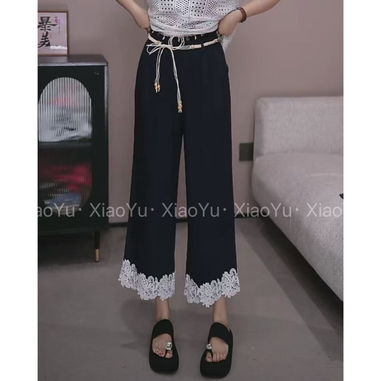 欧货【轻奢 蕾丝边苎麻七分休闲裤】UP 236【NO退换】瑕疵品