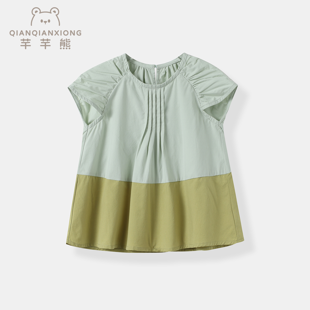 现货【画梵】3765女童夏装女宝拼色娃娃衫复古洋气百搭短袖衬衫