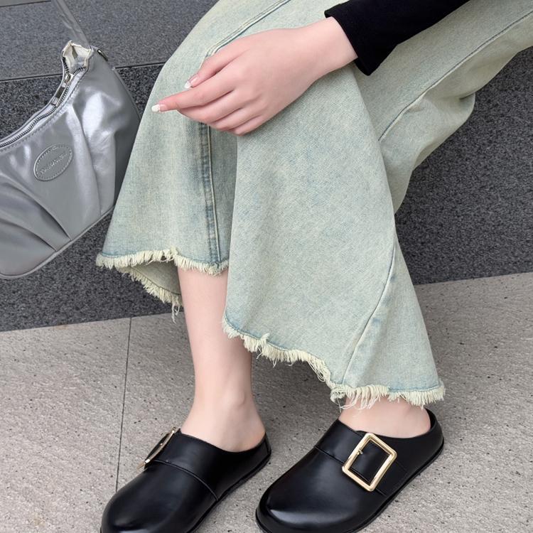 258-55丑萌平底勃肯拖鞋女2025新款一脚蹬包头半拖外穿懒人凉拖