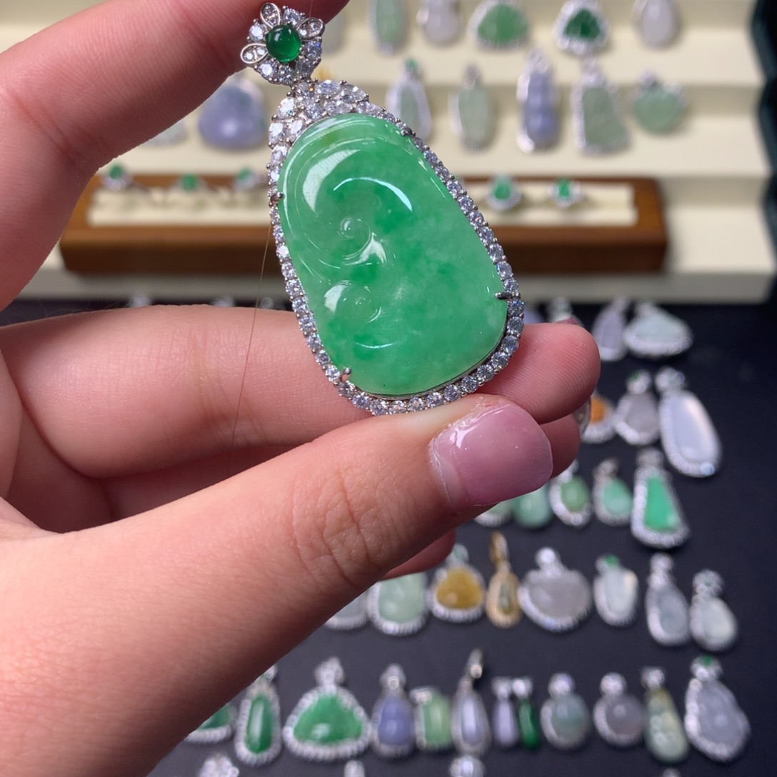 翡翠银S925镶嵌挂件