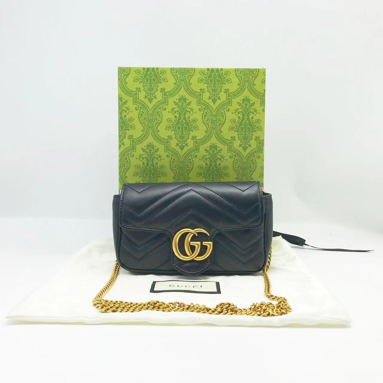 95新 GUCCI/古驰 洋诚二手 古驰马蒙mini黑金链条包 