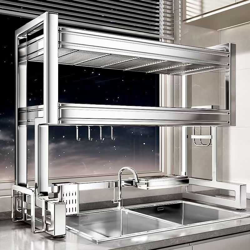 特厚双层多功能收纳置物架厨房不锈钢碗碟筷子沥水架台面水槽上方