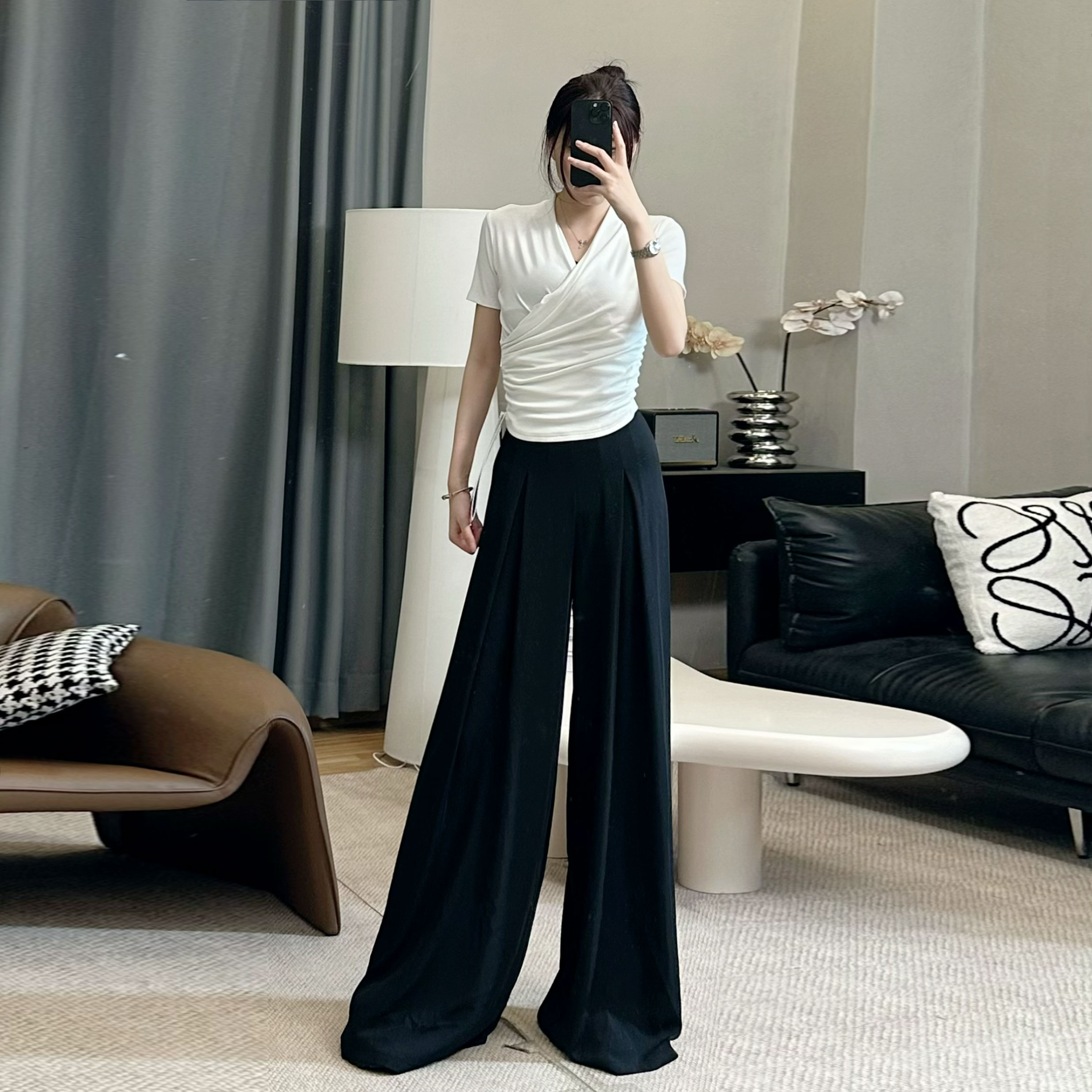 垂感西装裤女宽松高腰坠感夏季薄款西裤休闲裤子裙裤拖地长裤8721