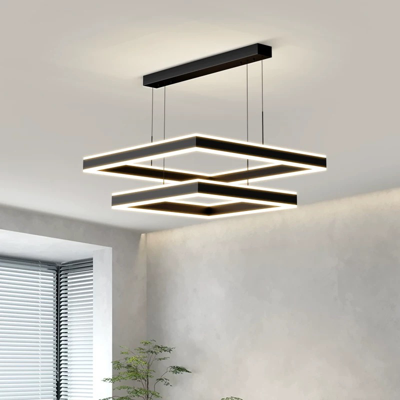 （套餐包安装）现代简约黑白灰轻奢上下发光大气创意长方形方框吊灯