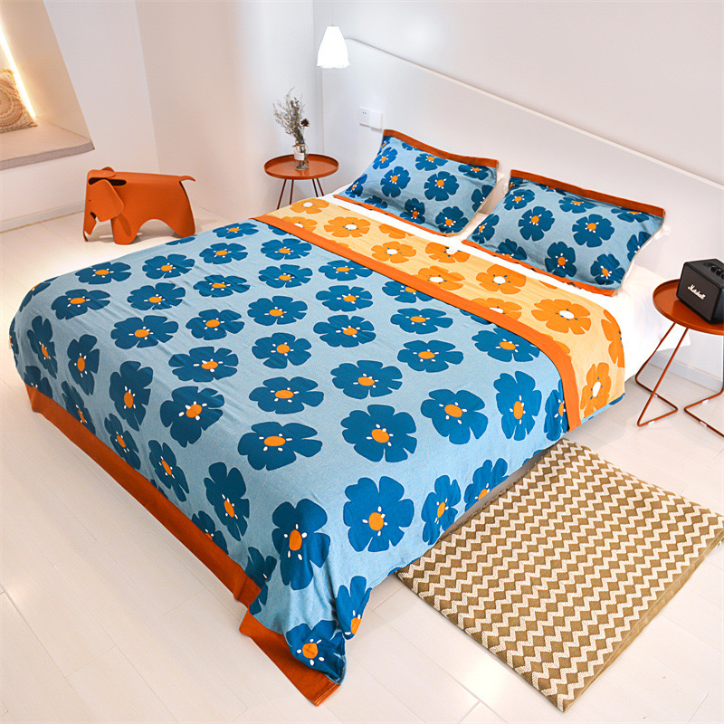 【蓝色小花】床盖大床柔软轻奢多功能透气