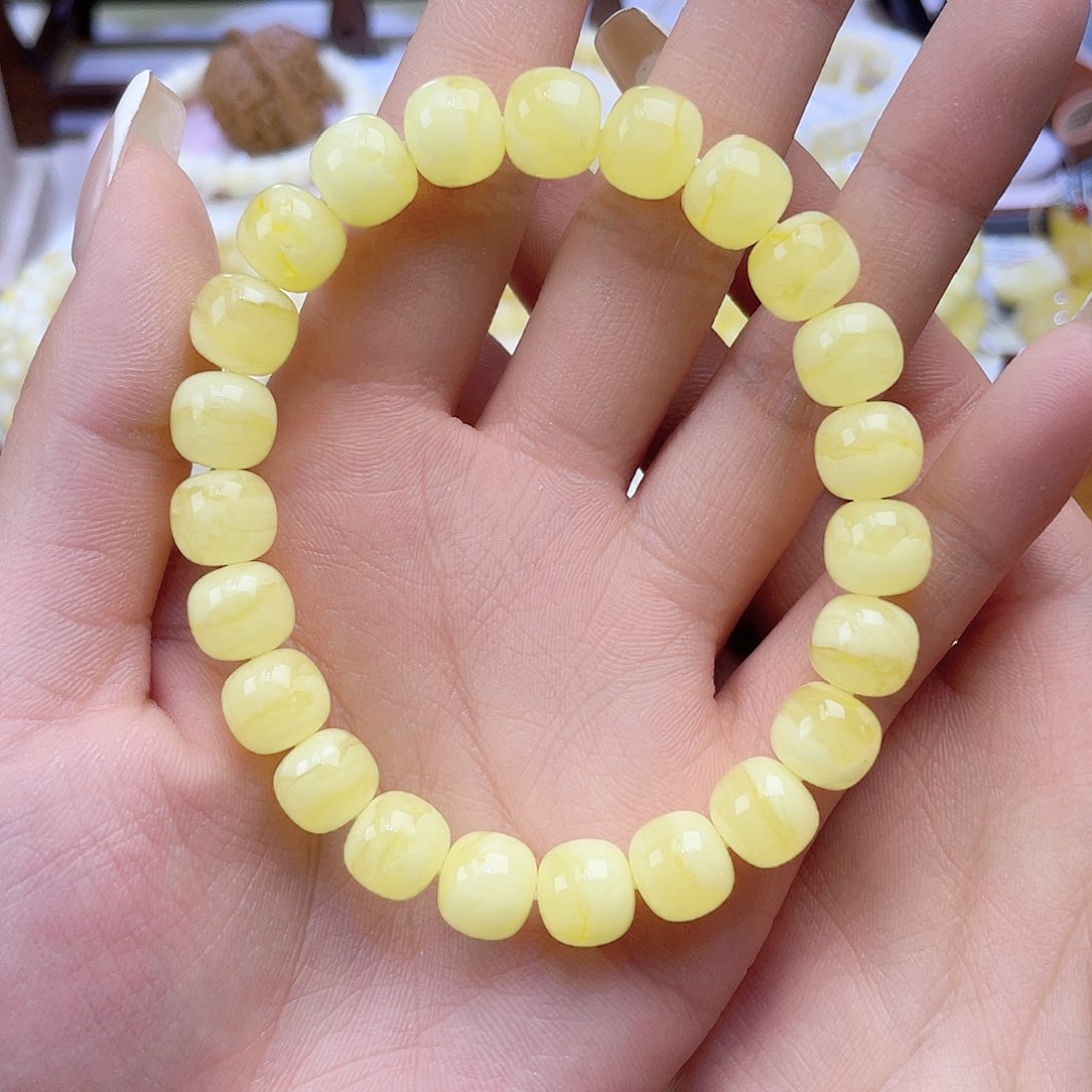 未镶嵌蜜蜡手链10mm 老型 焦皮金白 同料