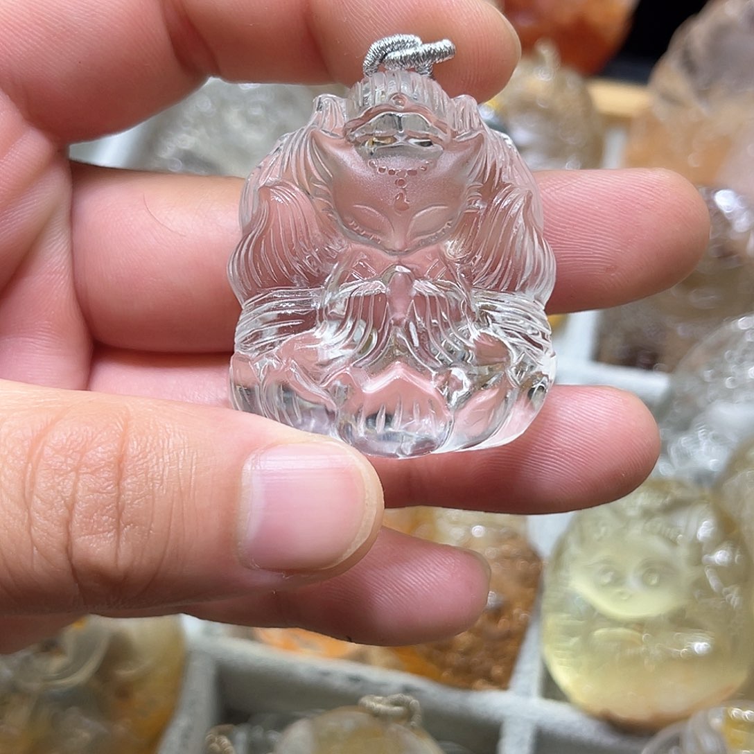 颈饰未镶嵌紫晶白水晶九尾狐吊坠