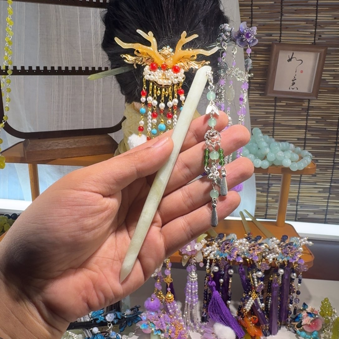 蛇纹石玉合金发饰