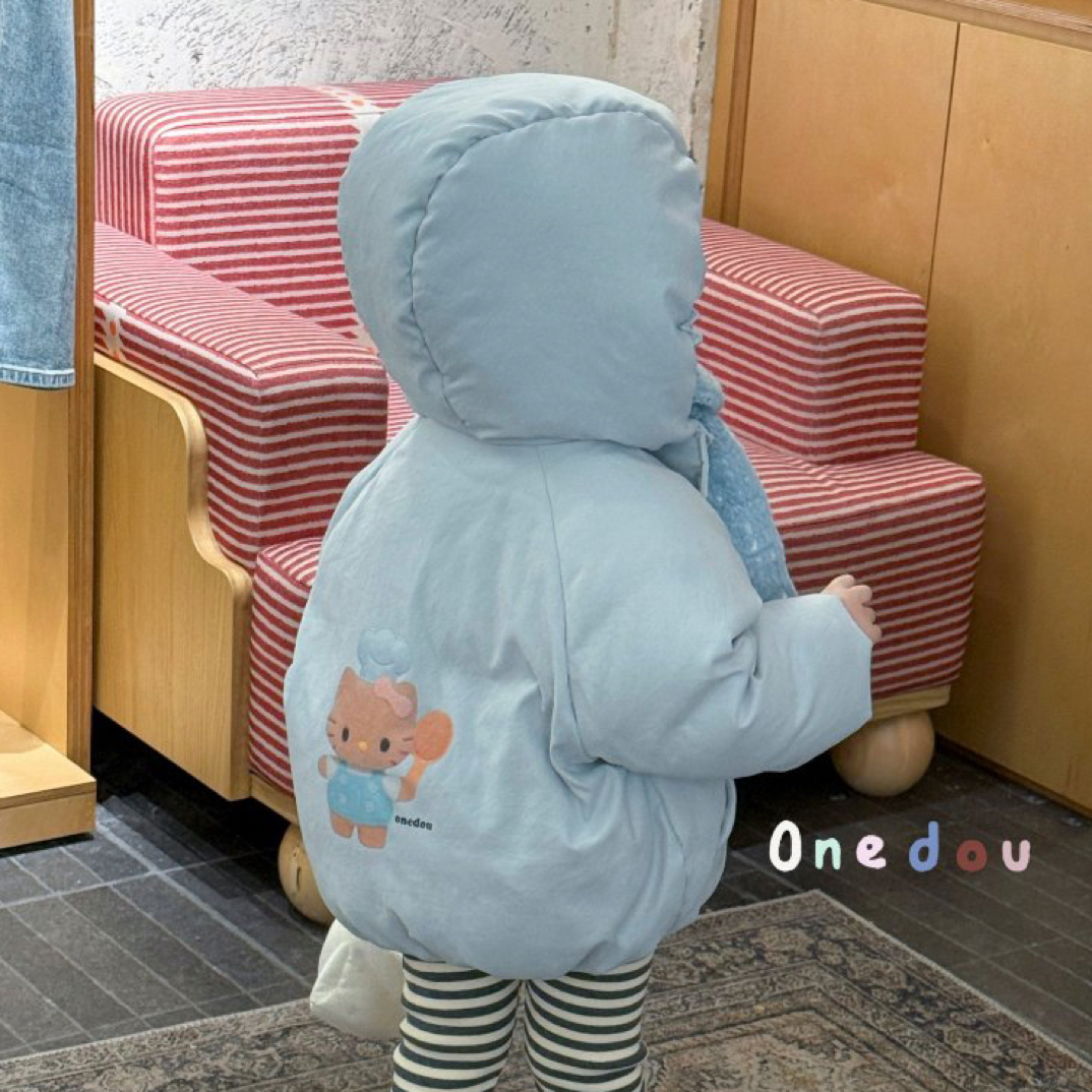 one豆·2025冬～kt蓝色短款5846加厚保暖女童90白鸭羽羽（汉服）