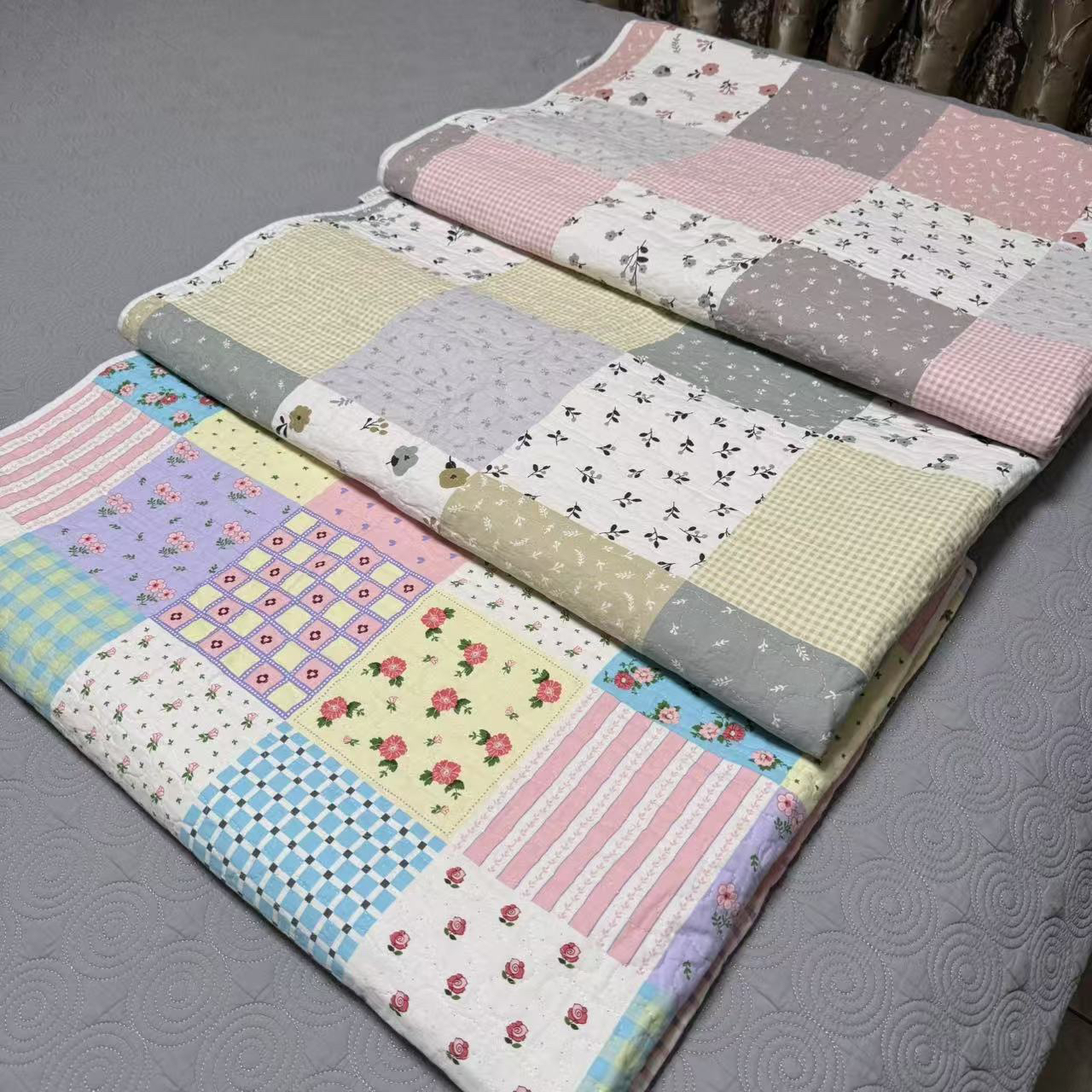 ［于姐专属］全棉格子床盖夹棉四季通用双面防油一片过