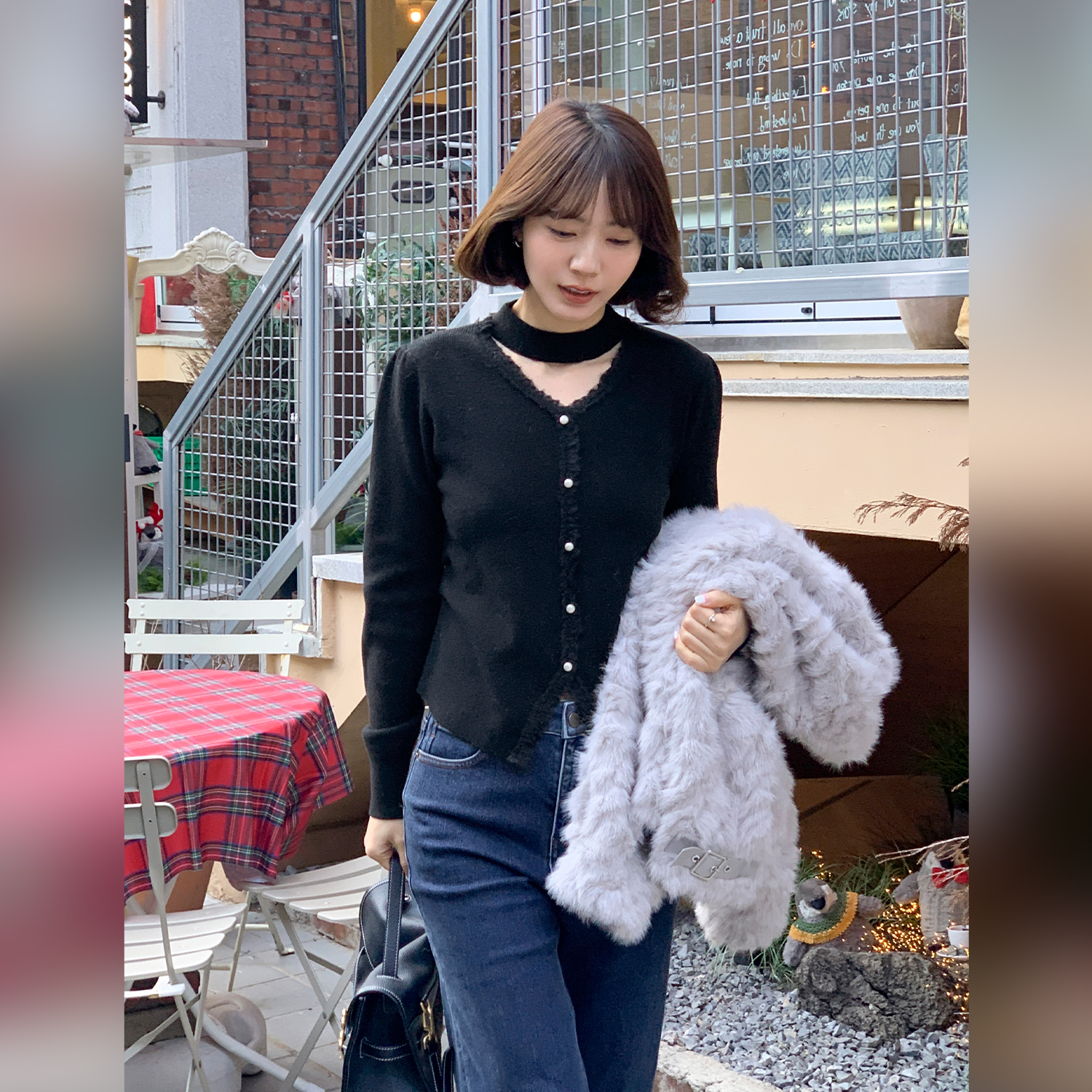 【牙牙】【双十二92折】【心动约会】FS512S025蕾丝边镂空毛衣