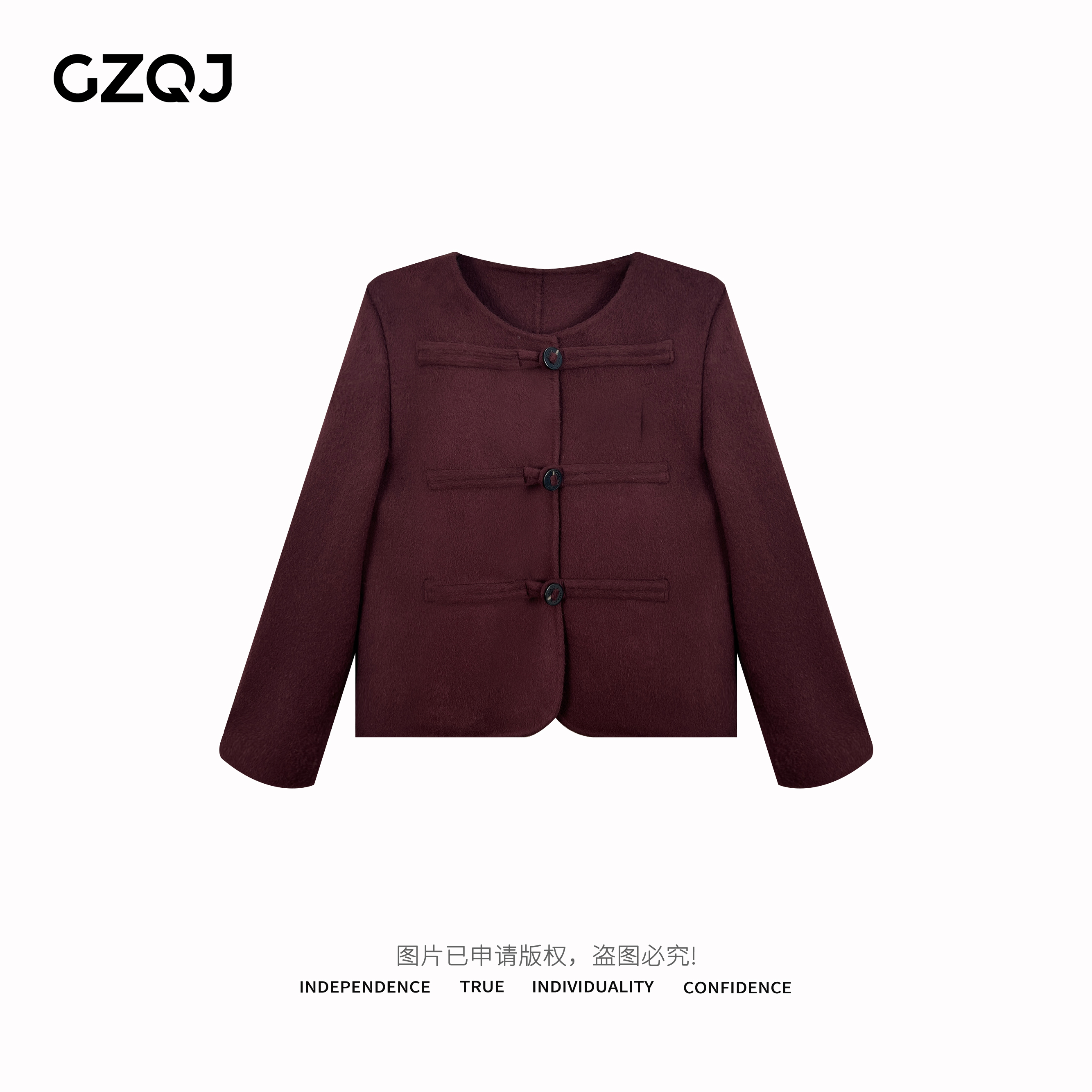 广州琴姐【秀场画报】红色圆领短款毛呢外套羊毛大衣女秋冬35536