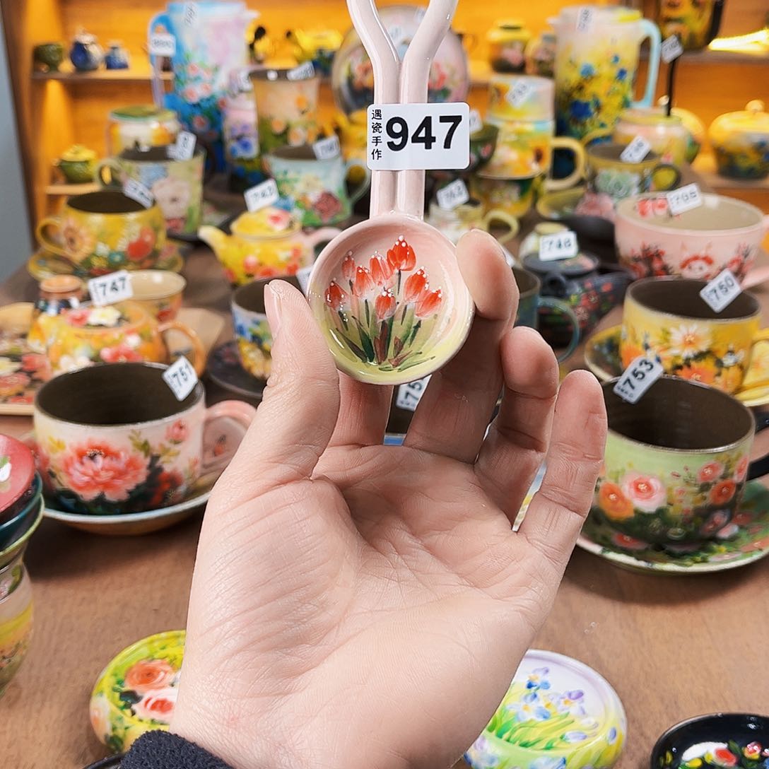 杯纯纯油画风瓢羹