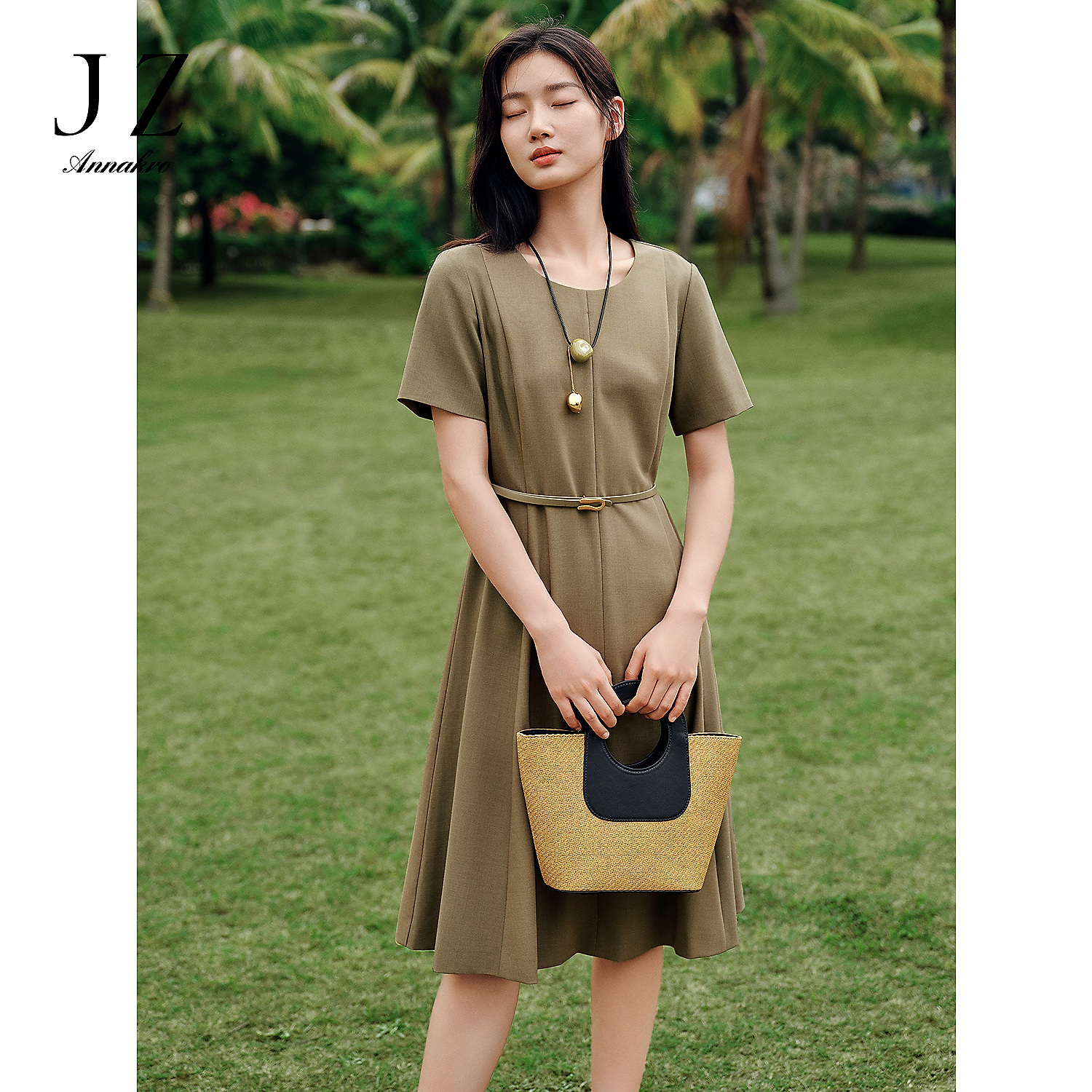 【丽公主专属】玖姿安娜蔻KWFX50045商务OL风通勤极简收腰TR连衣裙