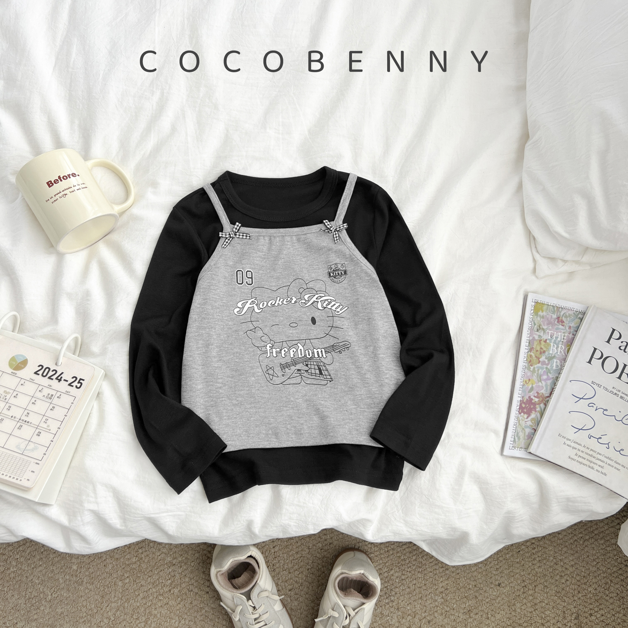 COCOBENNY秋装女童背心吊带上衣俩件套儿童洋气女宝宝套装255155