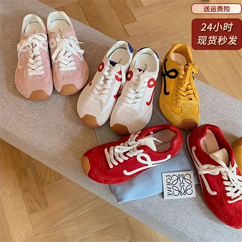 幂幂同款夏季德训鞋女款薄款红色百搭增高真皮爆款复古运动休闲鞋