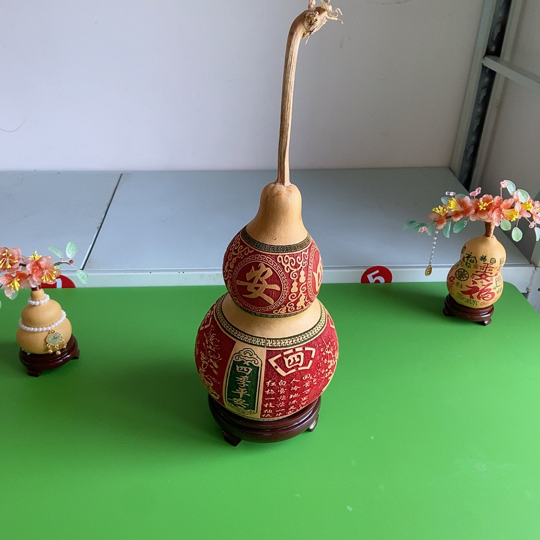 四季平安，雕刻葫芦，