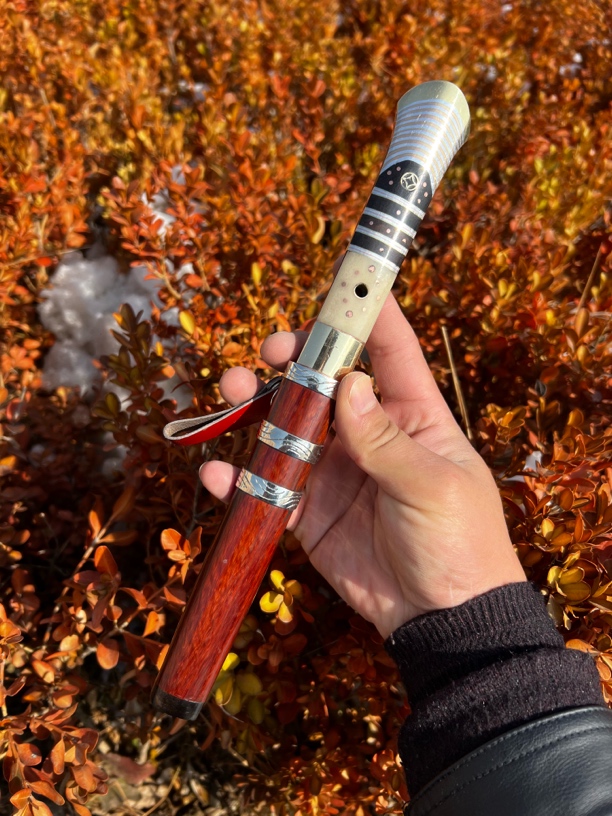 大河家精品折花刀驼骨柄层层夹钢工艺锻打檀木刀鞘手工水果吃肉刀