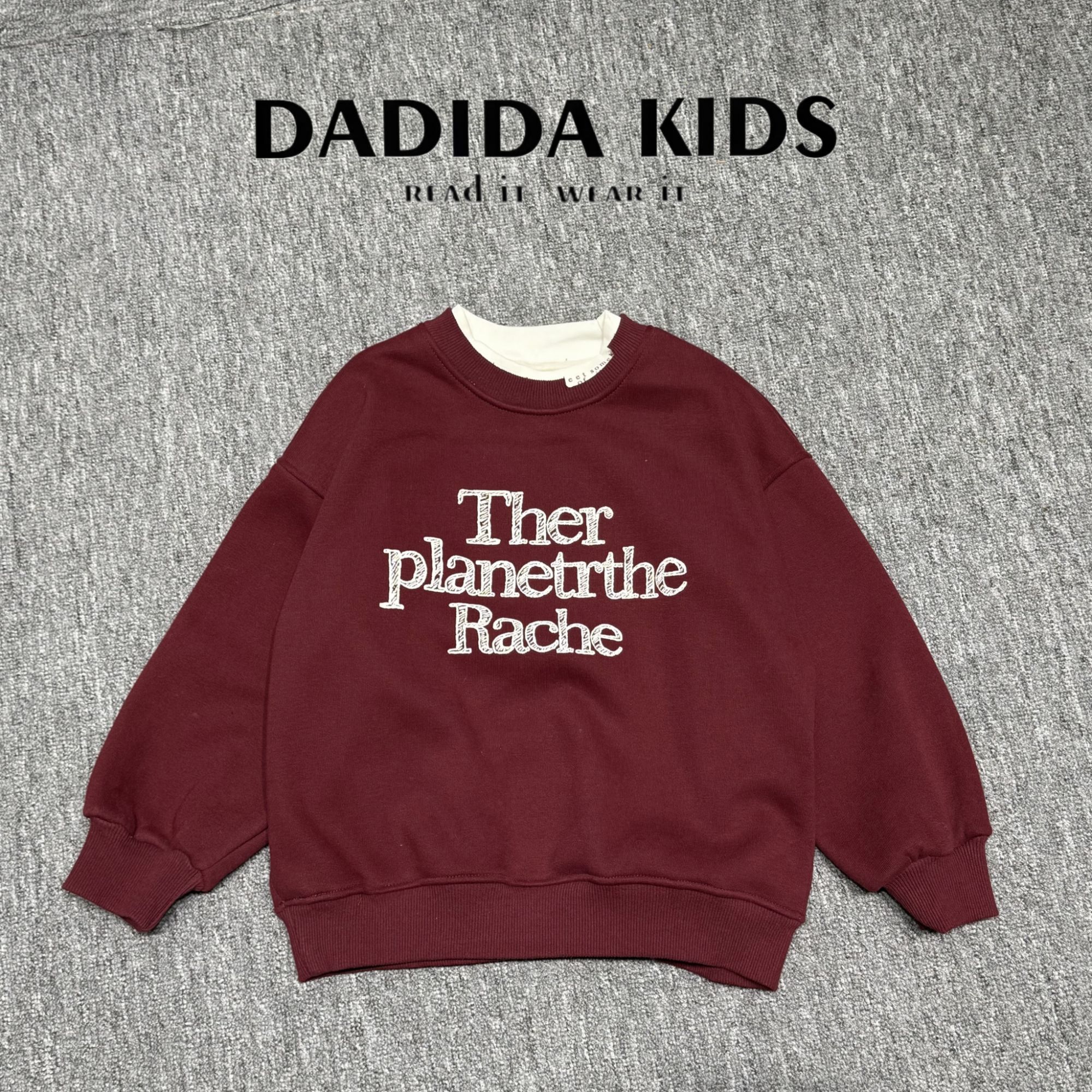 dadida/嗒嘀嗒高级酒红色英文字母加绒潮酷卫衣505180475RD3831