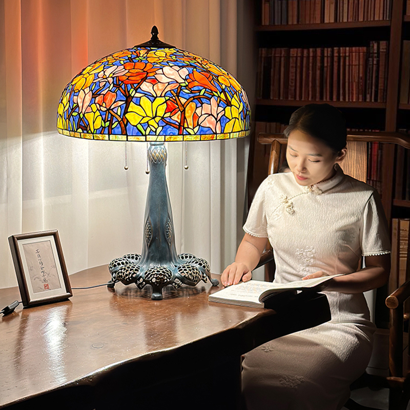 22寸新款玉兰花帝凡尼美式复古古董收藏装饰客厅卧室大台灯落地灯